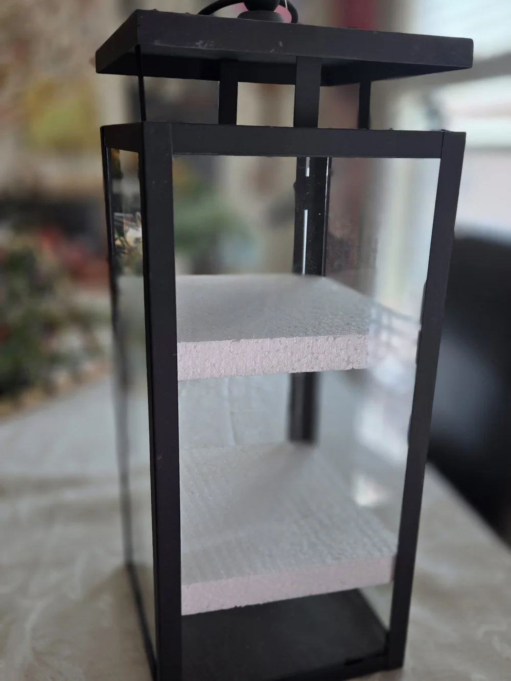 Black Metal Glass Lantern - Modern Decorative Candle Lantern